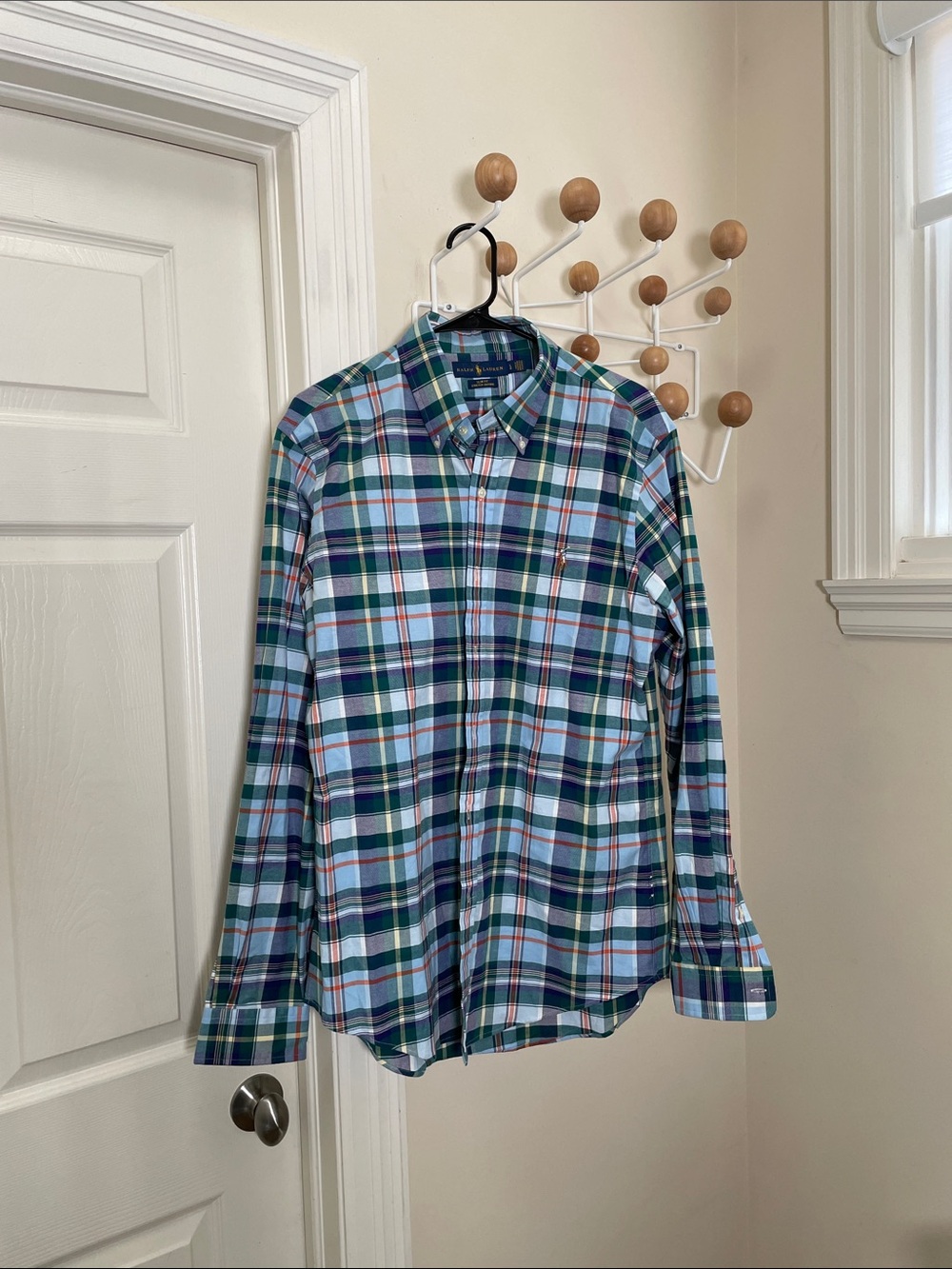Ralph Lauren Slim Fit Classic Long Sleeve Button Down Shirt - Blue / Green L